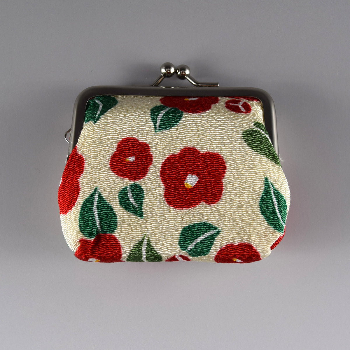 Textile Studio 羽65 草木染め バッグ Japanese Metal Clasp Purse Pouch Camellia Flower Pattern