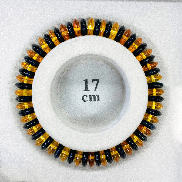 10mm Yellow & Dark Blue Amber Flat Beads Bracelet