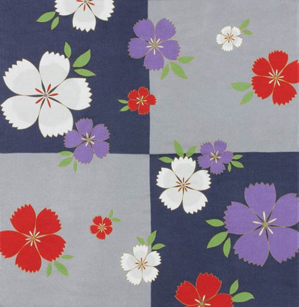 68cm Rayon Furoshiki - Japanese Dianthus Flower Navy Blue