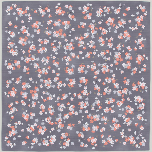 105cm Cotton Furoshiki - Chiyo Uno Cherry Blossoms at Night Gray