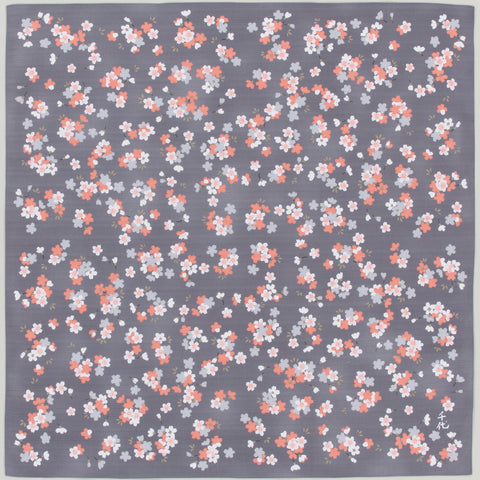 105cm Cotton Furoshiki - Chiyo Uno Cherry Blossoms at Night Gray