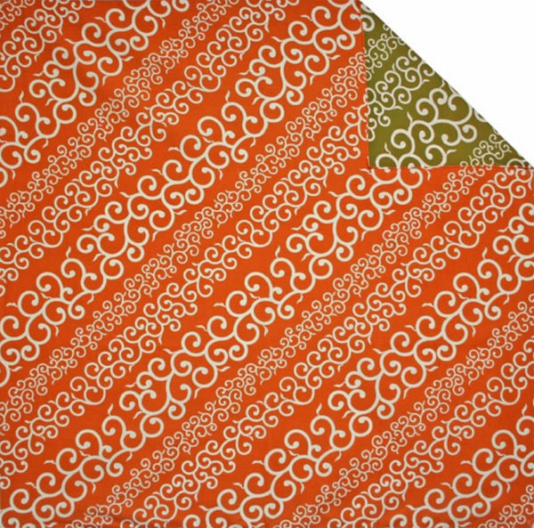 103cm Cotton Furoshiki - Karakusa Stripe Orange / Khaki