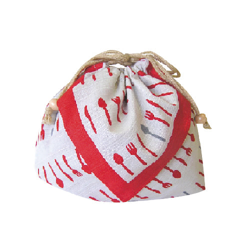 Cotton Furoshiki - Kinchaku Bento Bag Cutlery Red