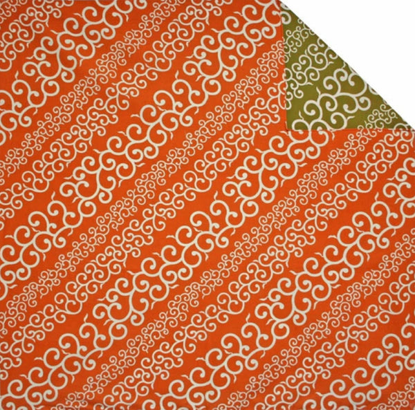 50cm Cotton Furoshiki - Karakusa Stripe Orange / Khaki