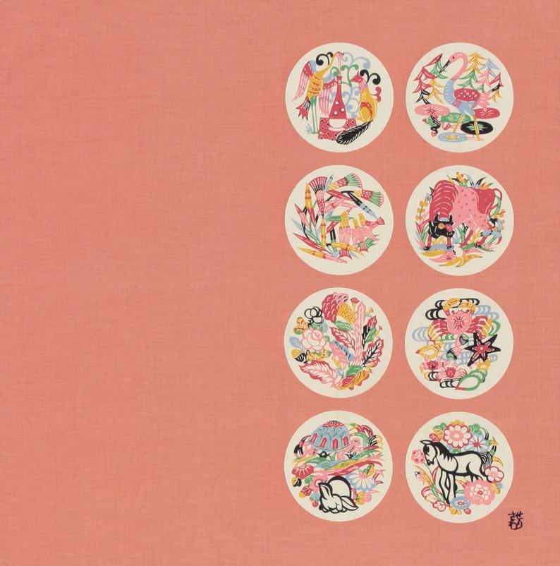 53cm Cotton Handkerchief Furoshiki - Keisuke Serizawa Aesop's Fables Rose