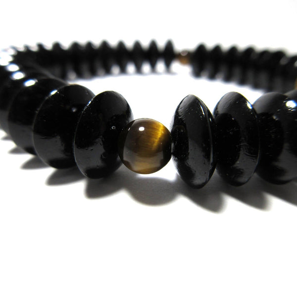 10mm Black Kokutan Ebony Wood Lens beads & Tiger Eye Bracelet