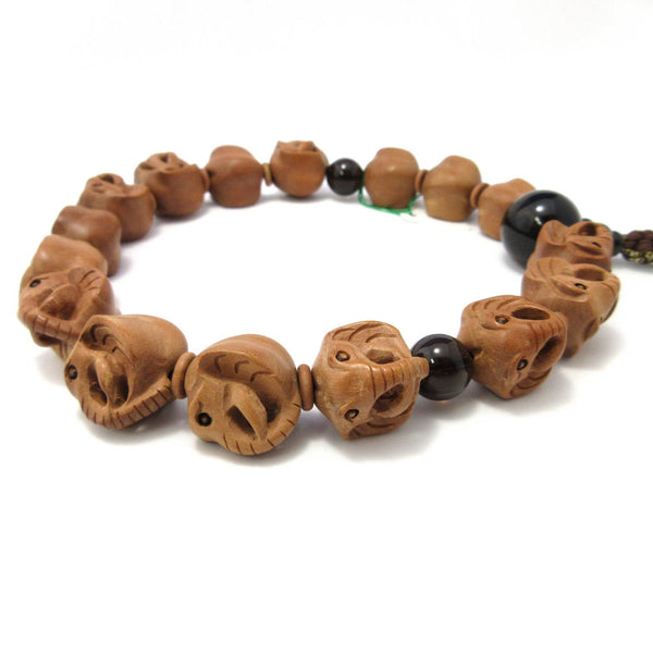Tsuge Box Wood Elephant Carving & Smoky Quartz Juzu Prayer beads