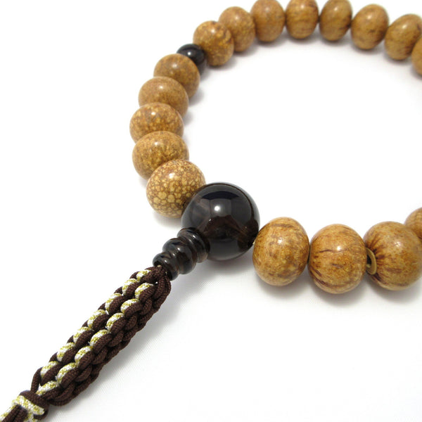 Indian Bodhi Seed Wood & Gemstone Juzu Prayer beads Smoky Quartz