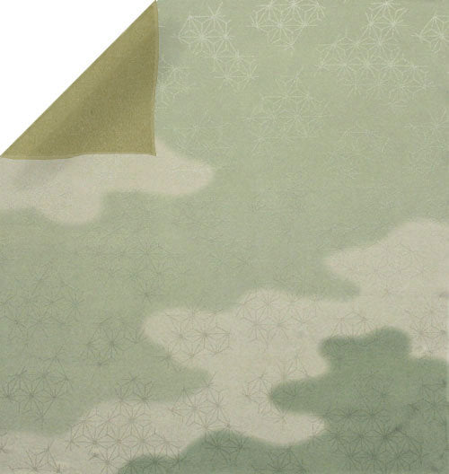 68cm Silk Furoshiki - Yuzen Double Sides Dyeing Cloud Green/Beige