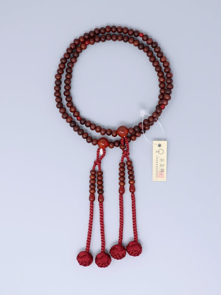 Shingon sect Striped Rosewood & Red Agate Japanese Juzu Prayer Beads