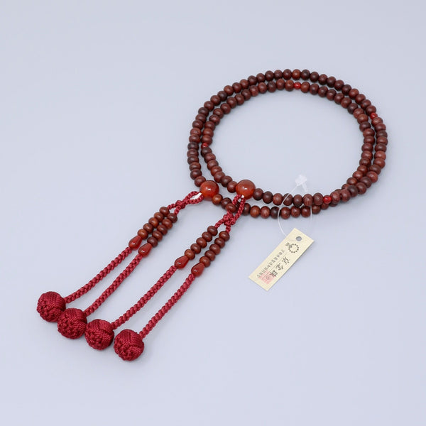 Shingon sect Striped Rosewood & Red Agate Japanese Juzu Prayer Beads