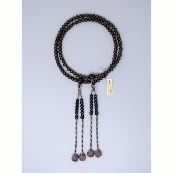 Shingon sect Black Striped Ebony Wood Smoky Quartz Japanese Juzu Prayer Beads