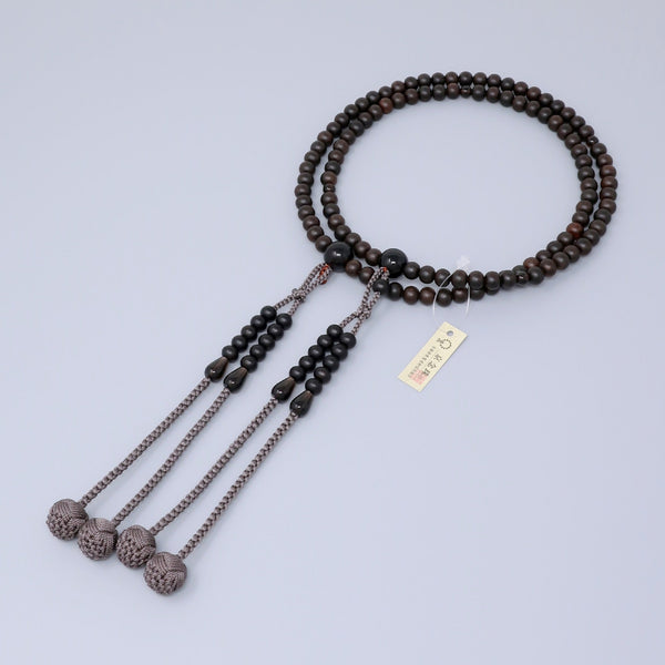 Shingon sect Black Striped Ebony Wood Smoky Quartz Japanese Juzu Prayer Beads