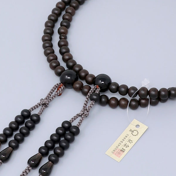 Shingon sect Black Striped Ebony Wood Smoky Quartz Japanese Juzu Prayer Beads