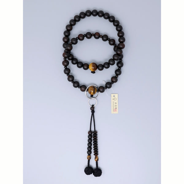 Jodo sect Striped Ebony Wood Brown Tiger Eye Japanese Juzu Prayer beads