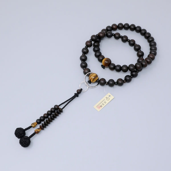 Jodo sect Striped Ebony Wood Brown Tiger Eye Japanese Juzu Prayer beads
