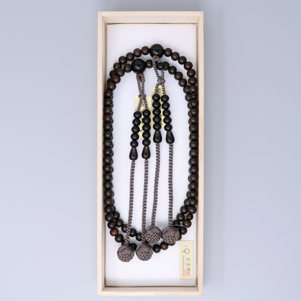 Shingon sect Black Striped Ebony Wood Smoky Quartz Japanese Juzu Prayer Beads