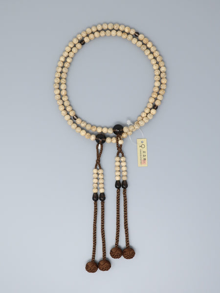 Shingon sect Bodhi tree wood & Smoky Quartz Japanese Juzu Prayer Beads