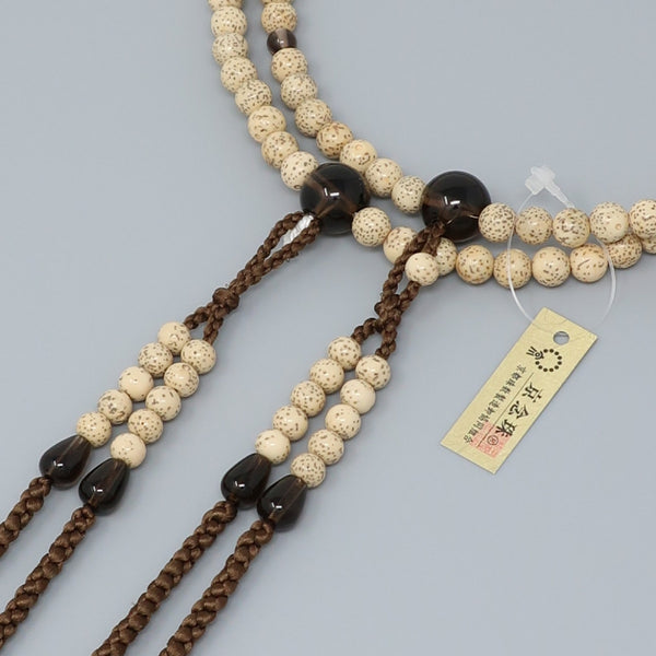 Shingon sect Bodhi tree wood & Smoky Quartz Japanese Juzu Prayer Beads