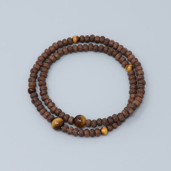 5mm 108 beads Striped Siamese Cassia Wood Brown Tiger Eye Bracelet