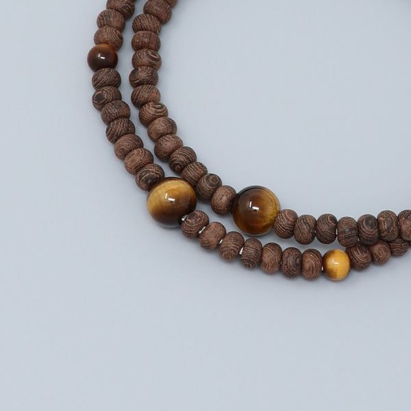 5mm 108 beads Striped Siamese Cassia Wood Brown Tiger Eye Bracelet
