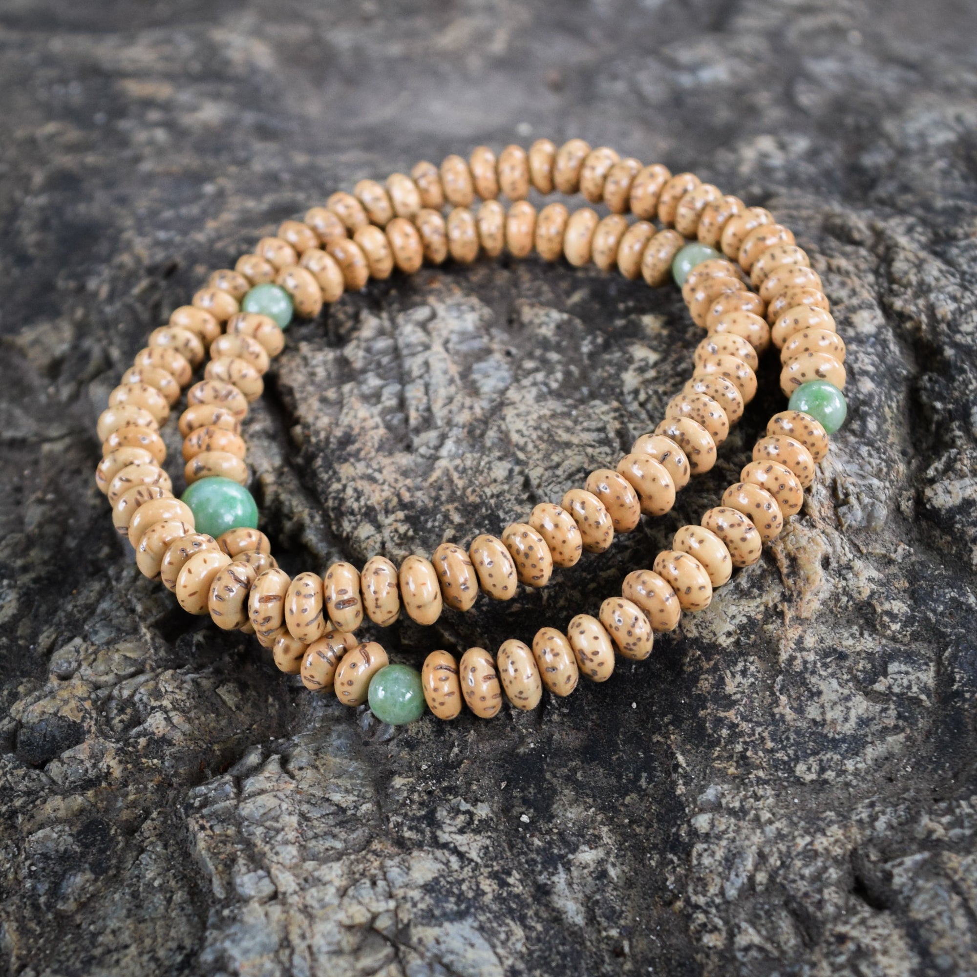 108 White Bodhi tree Wood & Dushan Jade Double Bracelet – 京都