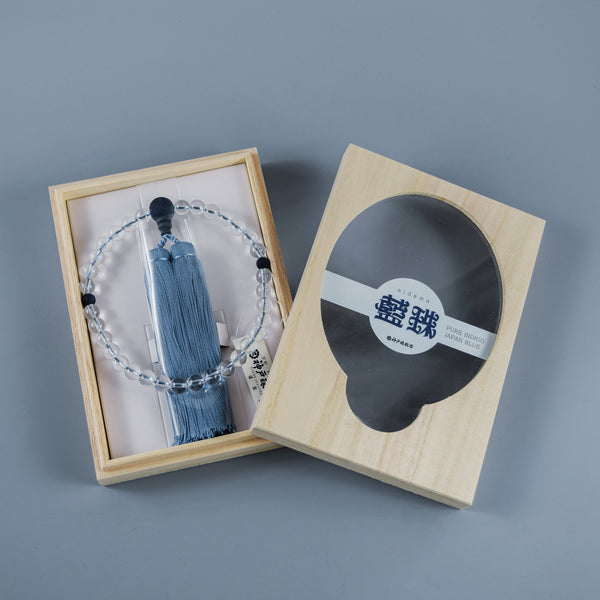 8mm/12mm Japanese Crystal Quartz & Aizen Indigo Wild Cherry Tree Wood Juzu Prayer Beads