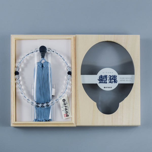 8mm/12mm Japanese Crystal Quartz & Aizen Indigo Wild Cherry Tree Wood Juzu Prayer Beads