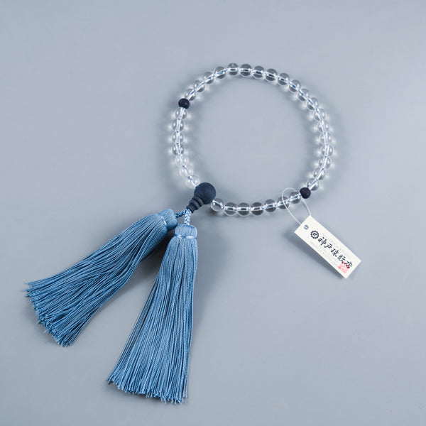 8mm/12mm Japanese Crystal Quartz & Aizen Indigo Wild Cherry Tree Wood Juzu Prayer Beads