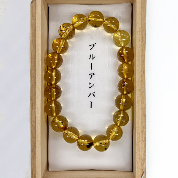 [One of a kind] 10mm Blue Amber Bracelet Juzu Handmade