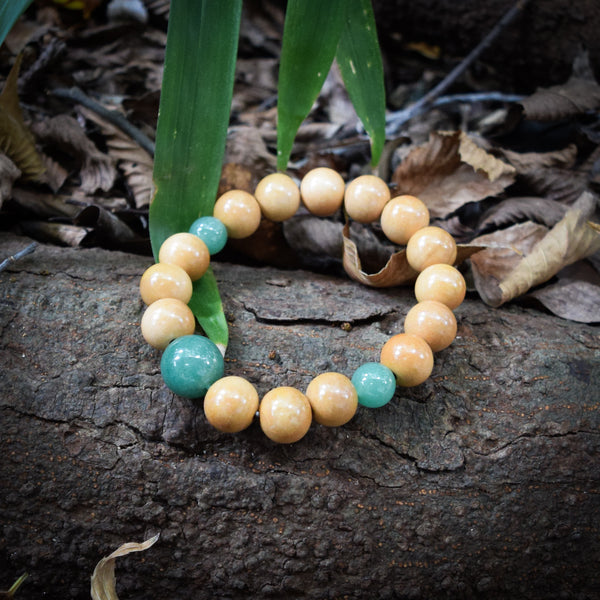 13mm Tsuge Box Wood & Indian Jade Bracelet