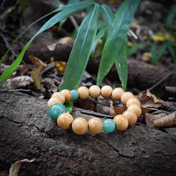 13mm Tsuge Box Wood & Indian Jade Bracelet