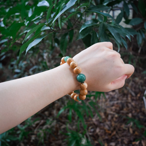 13mm Tsuge Box Wood & Indian Jade Bracelet