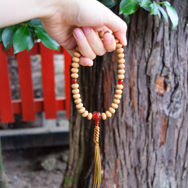 White Bodhi Seed Wood Oval beads & Red Agate Juzu Prayer beads