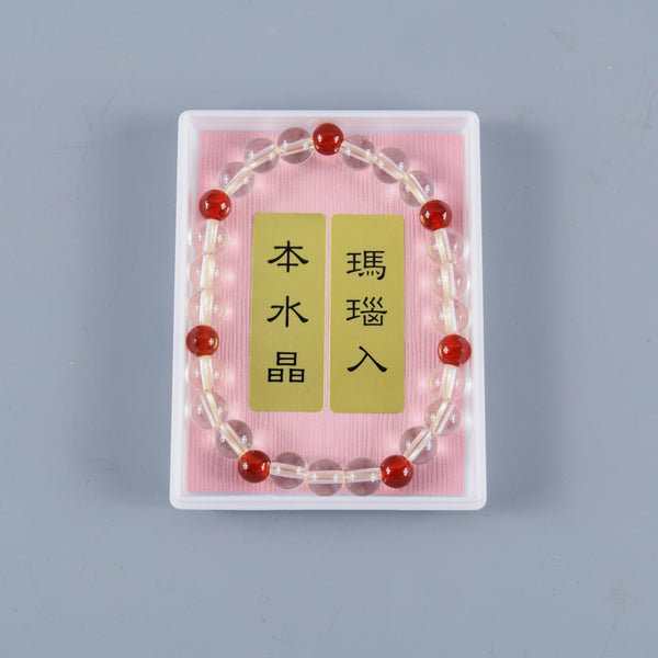 7mm Crystal & Red Agate / Amethyst / Indian Jade Bracelet