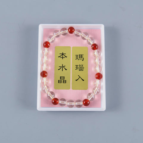 7mm Crystal & Red Agate / Amethyst / Indian Jade Bracelet