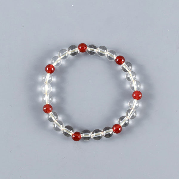 7mm Crystal & Red Agate / Amethyst / Indian Jade Bracelet