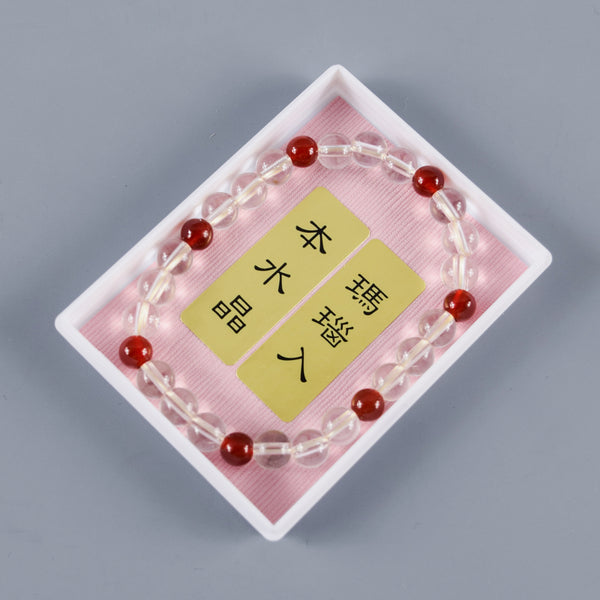 7mm Crystal & Red Agate / Amethyst / Indian Jade Bracelet