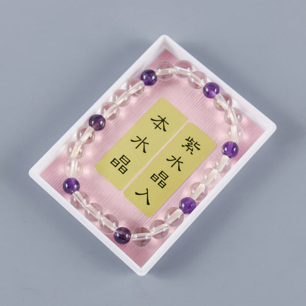 7mm Crystal & Red Agate / Amethyst / Indian Jade Bracelet