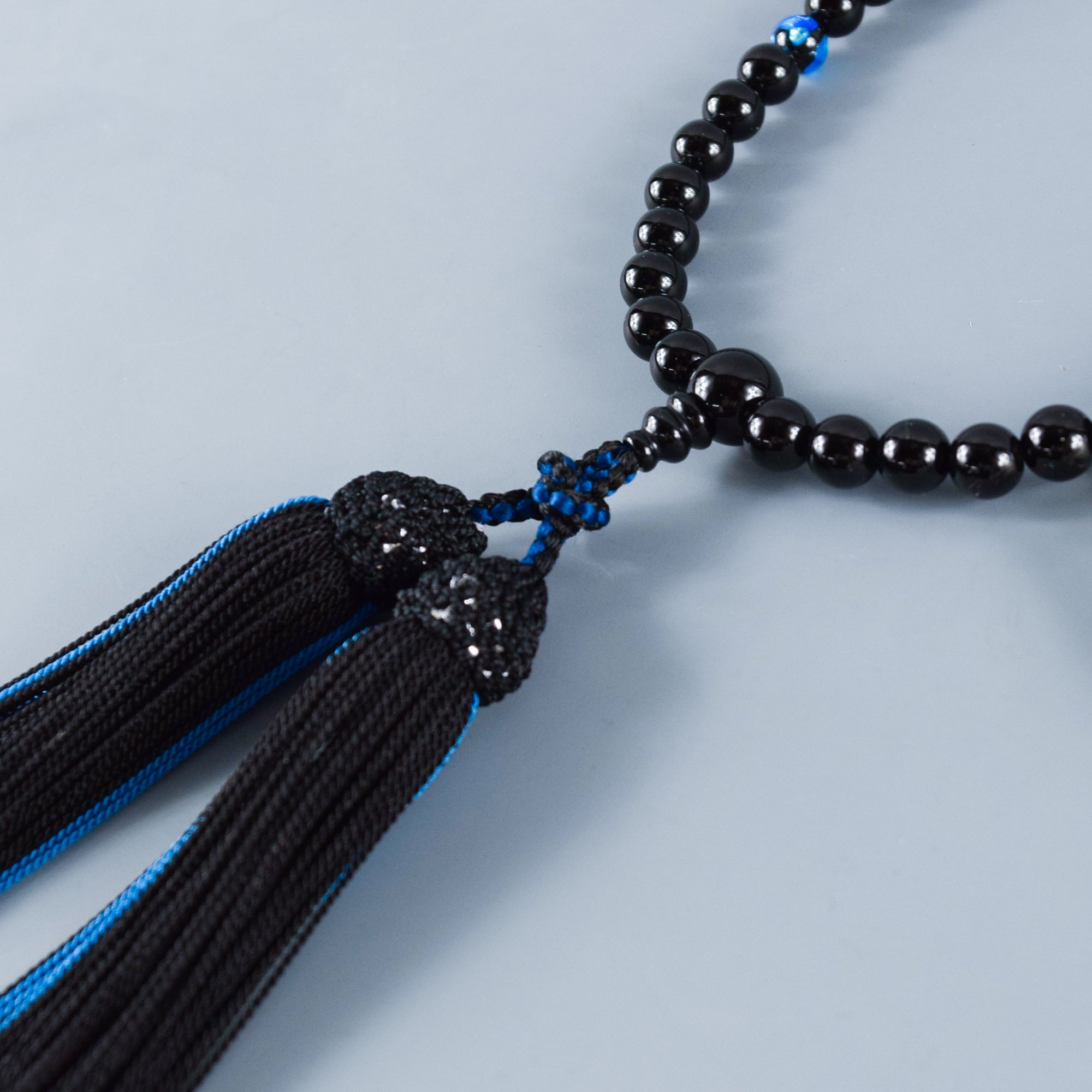 Black Onyx & Blue Ryukyu Fluorite Two-Tone Tassels Juzu Prayer