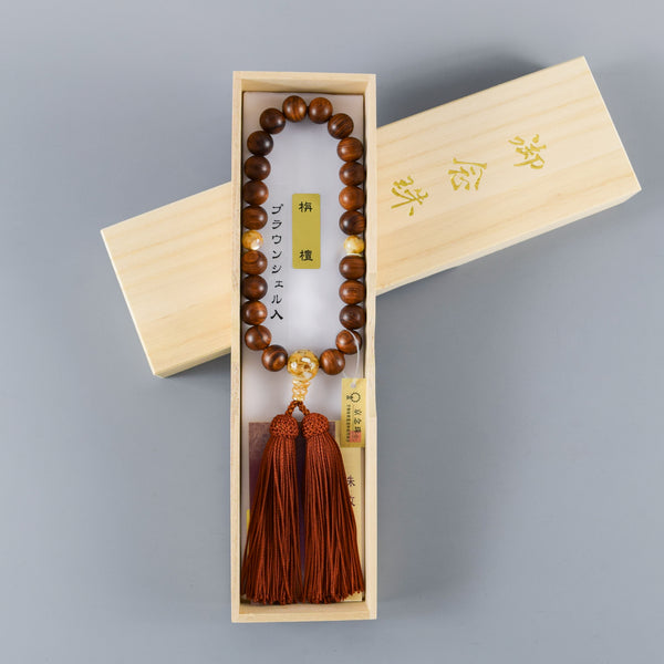 Sendan Wood Brown Shell Beads Juzu Prayer Beads Japanese Traditional One-handed Buddhist Rosary