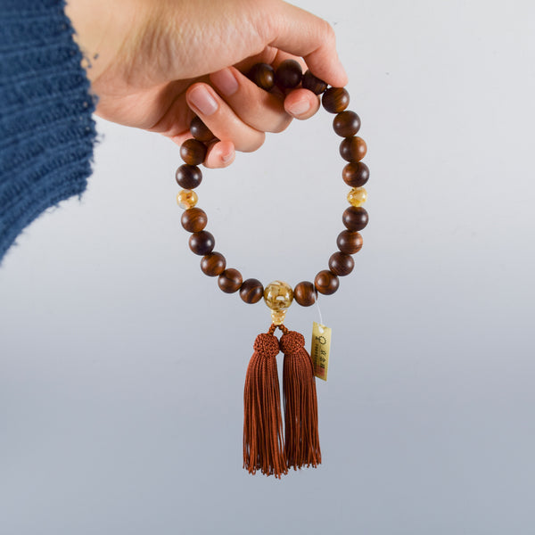 Sendan Wood Brown Shell Beads Juzu Prayer Beads Japanese Traditional One-handed Buddhist Rosary