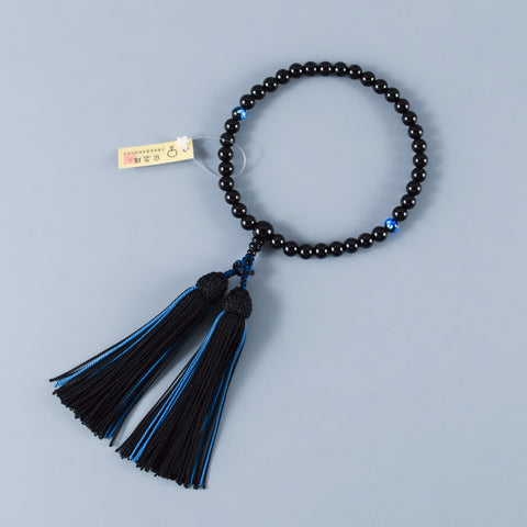 Black Onyx & Blue Ryukyu Fluorite Two-Tone Tassels Juzu Prayer Beads Rosary Japanese Gift