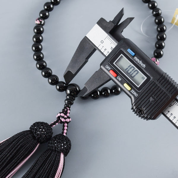 Black Onyx & Pink Ryukyu Fluorite Two-Tone Tassels Juzu Prayer Beads Rosary Japanese Gift