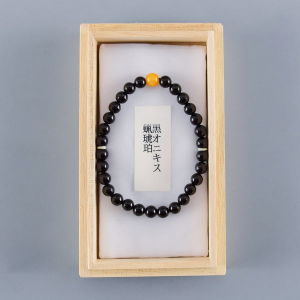 6mm  黒オニキス  蝋琥珀  ブレスレット  腕輪  数珠   京都   天然石