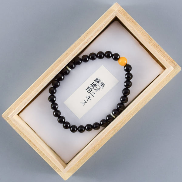 6mm  黒オニキス  蝋琥珀  ブレスレット  腕輪  数珠   京都   天然石