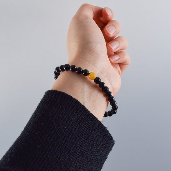 6mm  黒オニキス  蝋琥珀  ブレスレット  腕輪  数珠   京都   天然石