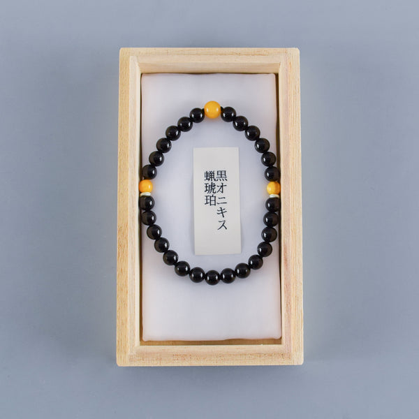 6mm  黒オニキス  蝋琥珀  ブレスレット  腕輪  数珠   京都   天然石