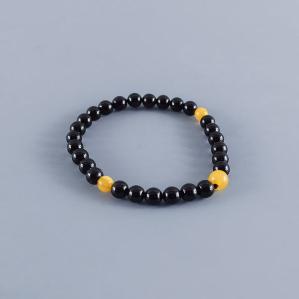 6mm  黒オニキス  蝋琥珀  ブレスレット  腕輪  数珠   京都   天然石