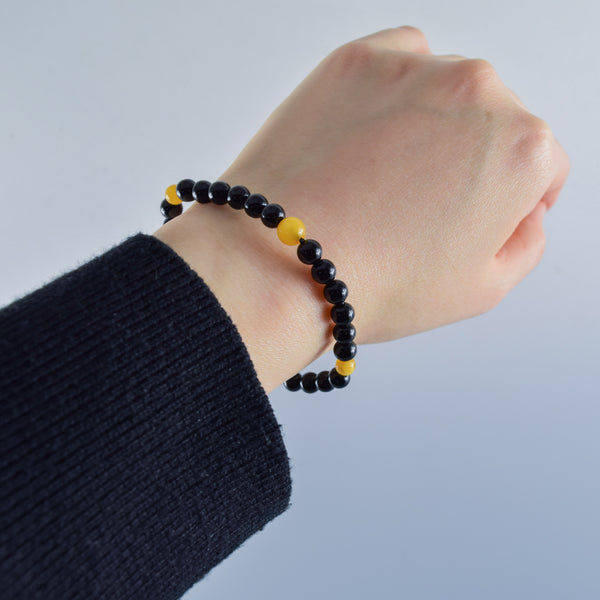 6mm  黒オニキス  蝋琥珀  ブレスレット  腕輪  数珠   京都   天然石